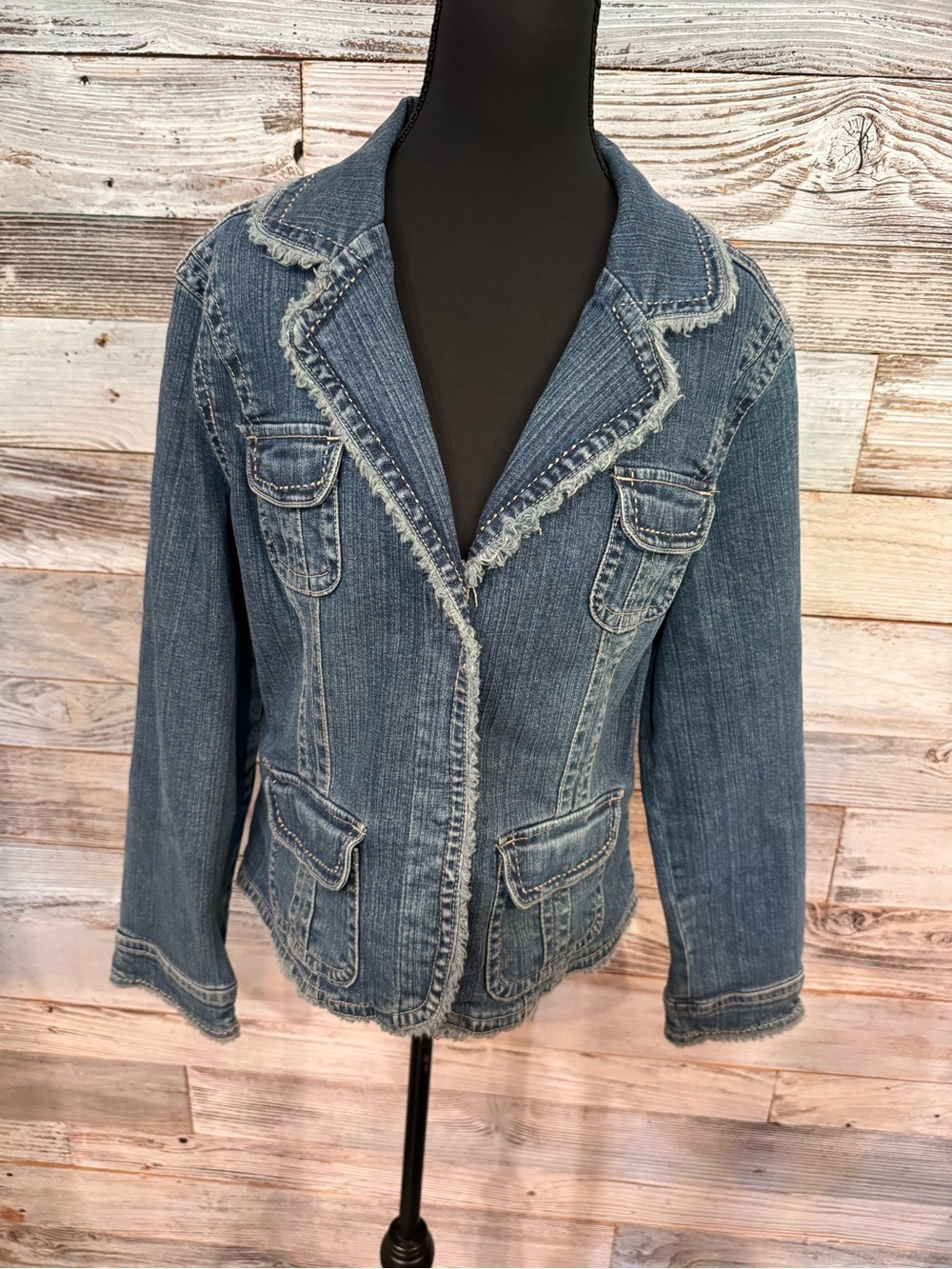 NWT Live a Little Frayed Edge Denim Blazer Jacket - Blue